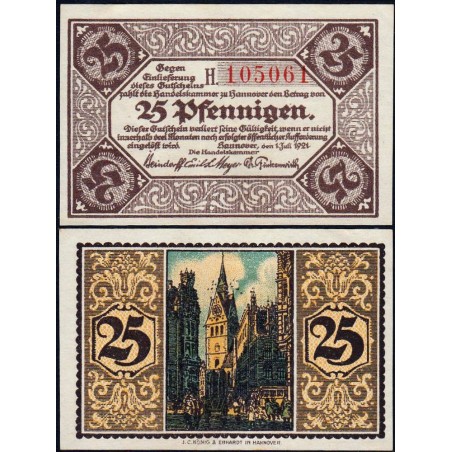 Allemagne - Notgeld - Hannover (Ch. de Comm.) - 25 pfennigen - Série H - 01/07/1921 - Etat : SPL