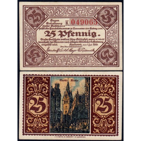 Allemagne - Notgeld - Hannover (Chambre de Comm.) - 25 pfennig - Série K - 01/07/1921 - Etat : NEUF