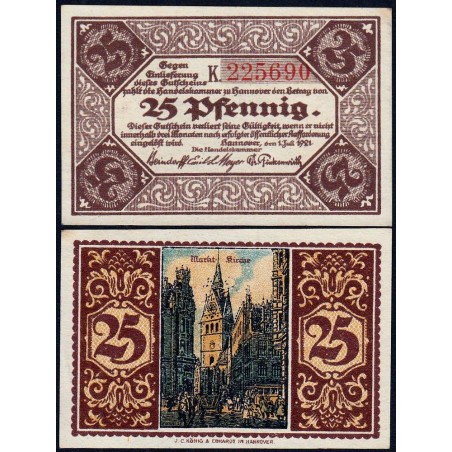 Allemagne - Notgeld - Hannover (Ch. de Comm.) - 25 pfennig - Série K - 01/07/1921 - Etat : NEUF