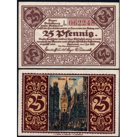 Allemagne - Notgeld - Hannover (Ch. de Comm.) - 25 pfennig - Série L - 01/07/1921 - Etat : SPL+