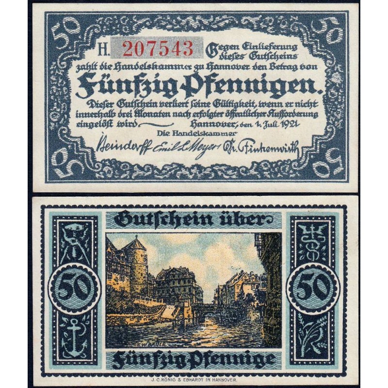 Allemagne - Notgeld - Hannover (Ch. de Comm.) - 50 pfennigen - Série H - 01/07/1921 - Etat : NEUF