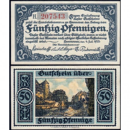 Allemagne - Notgeld - Hannover (Ch. de Comm.) - 50 pfennigen - Série H - 01/07/1921 - Etat : NEUF