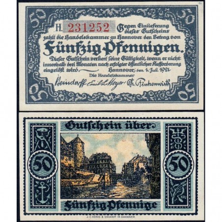 Allemagne - Notgeld - Hannover (Ch. de Comm.) - 50 pfennigen - Série H - 01/07/1921 - Etat : NEUF