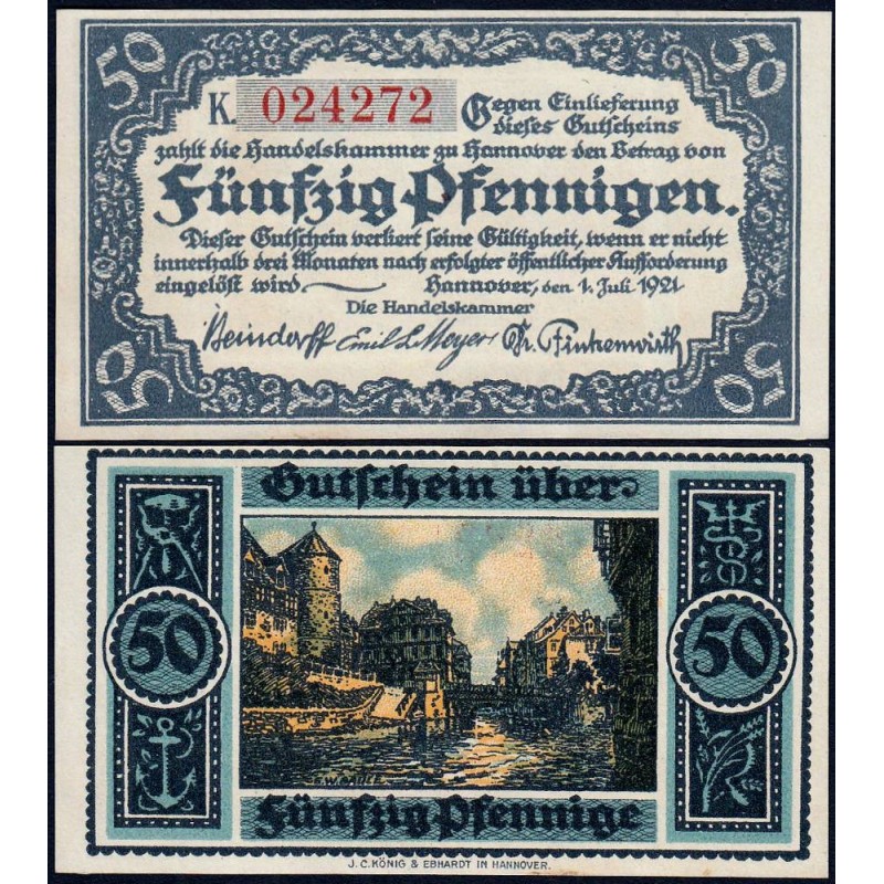 Allemagne - Notgeld - Hannover (Ch. de Comm.) - 50 pfennigen - Série K - 01/07/1921 - Etat : NEUF