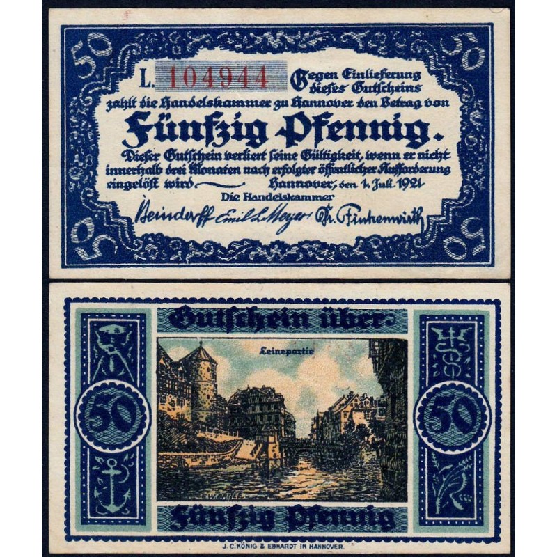 Allemagne - Notgeld - Hannover (Ch. de Comm.) - 50 pfennig - Série L - 01/07/1921 - Etat : SPL+