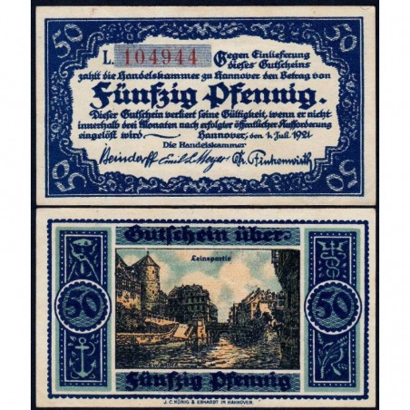Allemagne - Notgeld - Hannover (Ch. de Comm.) - 50 pfennig - Série L - 01/07/1921 - Etat : SPL+