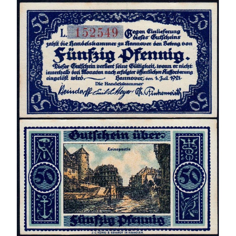 Allemagne - Notgeld - Hannover (Ch. de Comm.) - 50 pfennig - Série L - 01/07/1921 - Etat : NEUF