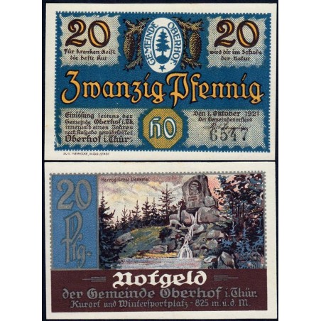 Allemagne - Notgeld - Oberhof - 20 pfennig - 01/10/1921 - Lettres HO - Etat : NEUF
