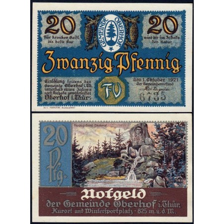 Allemagne - Notgeld - Oberhof - 20 pfennig - 01/10/1921 - Lettres FV - Etat : NEUF