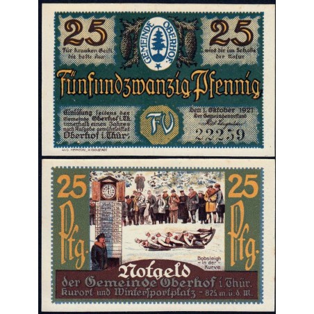Allemagne - Notgeld - Oberhof - 25 pfennig - 01/10/1921 - Lettres FV - Etat : NEUF