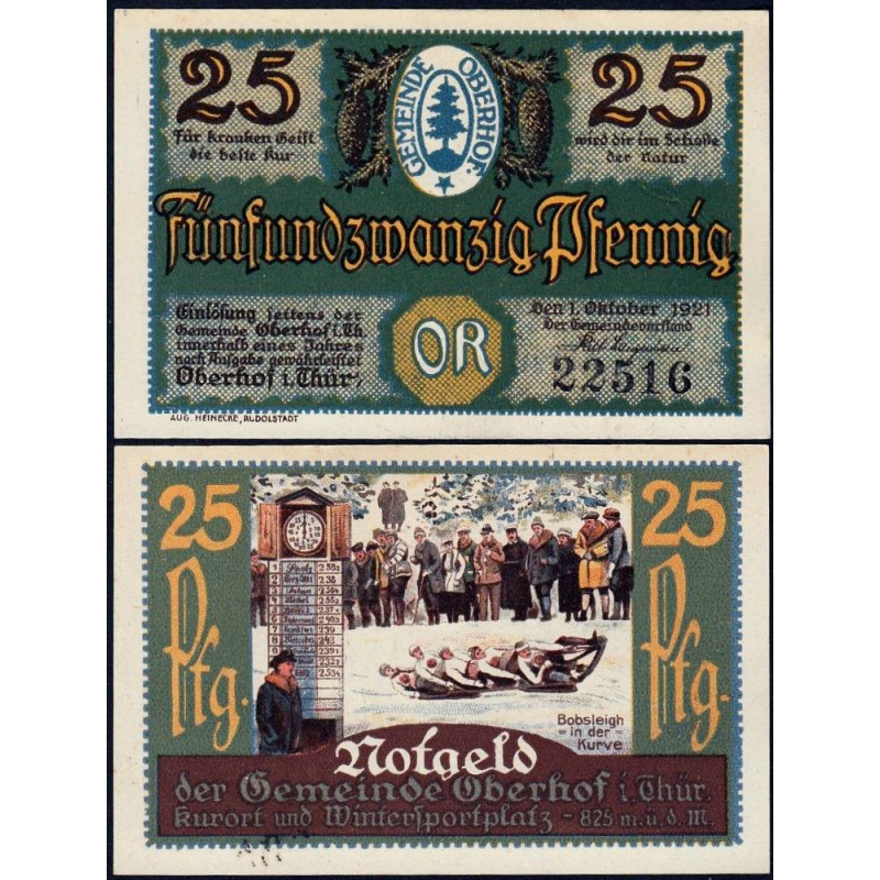 Allemagne - Notgeld - Oberhof - 25 pfennig - 01/10/1921 - Lettres OR - Etat : NEUF