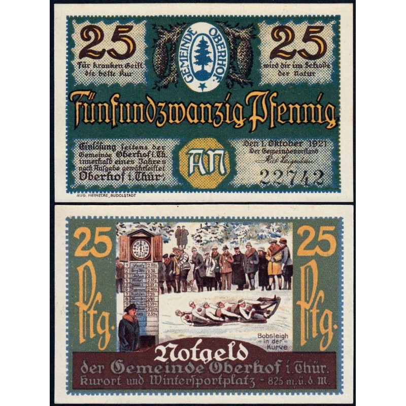 Allemagne - Notgeld - Oberhof - 25 pfennig - 01/10/1921 - Lettres AN - Etat : NEUF