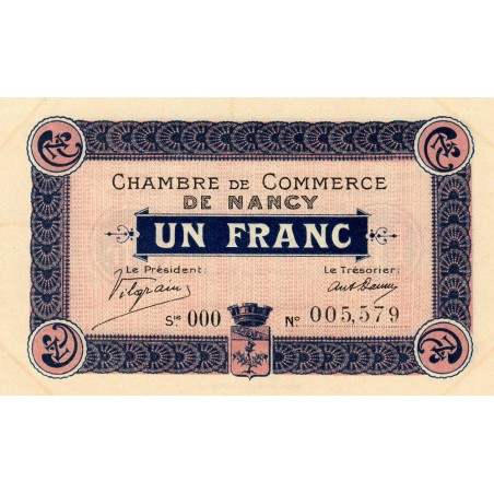 Nancy - Pirot 87-8 - 1 franc - Série OOO - 01/01/1916 - Etat : SUP+