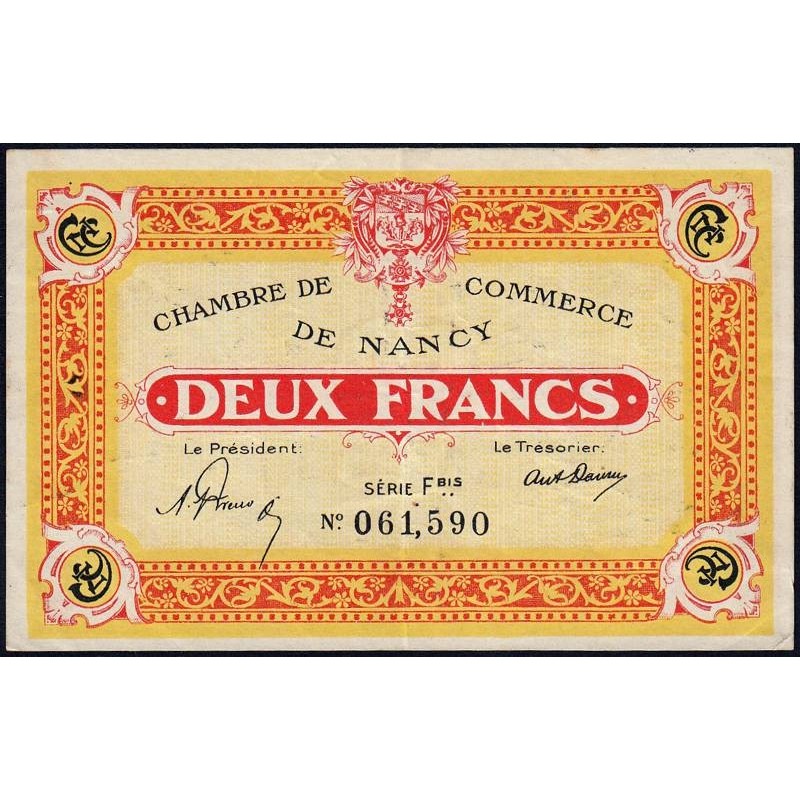 Nancy - Pirot 87-52 - 2 francs - Série Fbis - 01/01/1921 - Etat : TTB