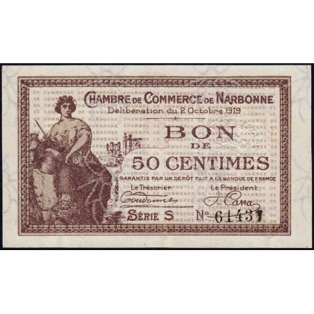 Narbonne - Pirot 89-17 - 50 centimes - Série S - 02/10/1919 - Etat : NEUF