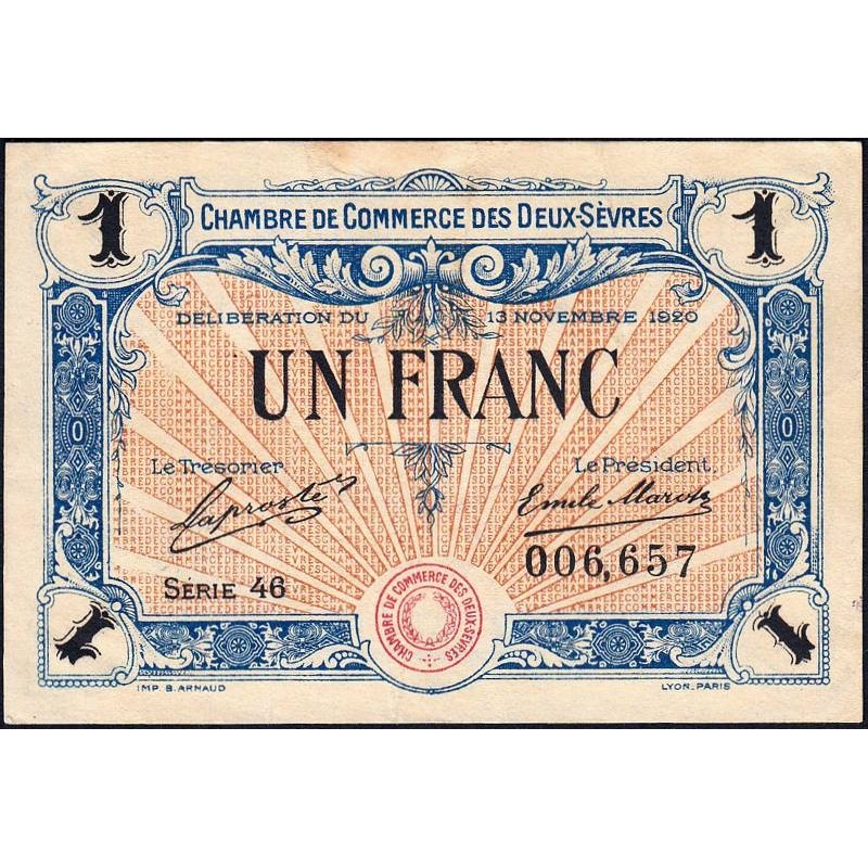 Niort - Deux-Sèvres - Pirot 93-11 - 1 franc - Série 46 - 13/11/1920 - Etat : TTB