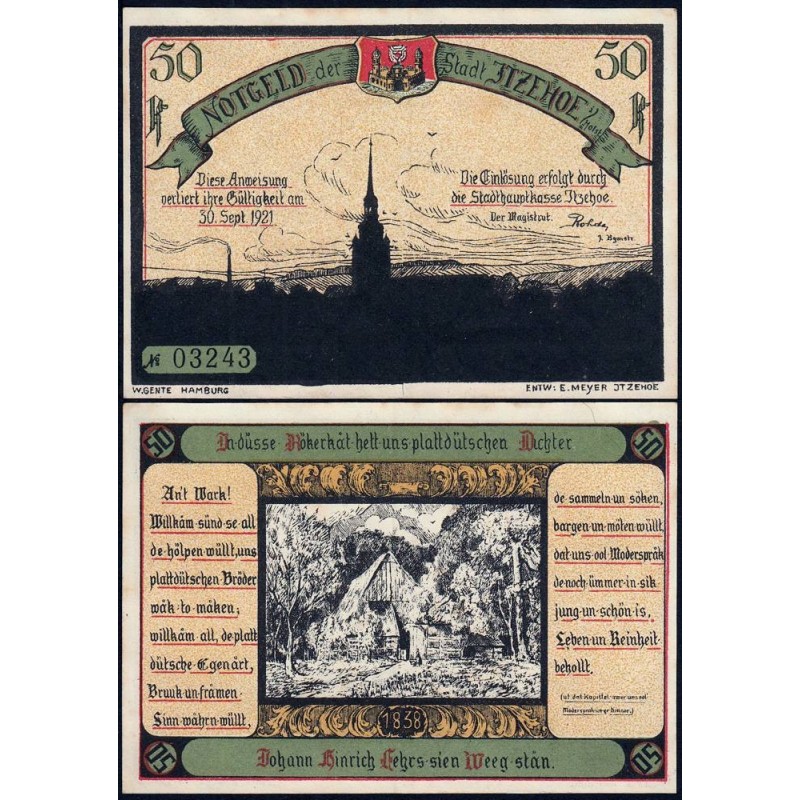 Allemagne - Notgeld - Itzehoe - 50 pfennig - 1921 - Etat : SUP+
