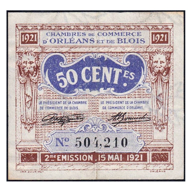 Orléans et Blois - Pirot 96-5 - 50 centimes - 15/05/1921 - 2me émission - Etat : TTB+