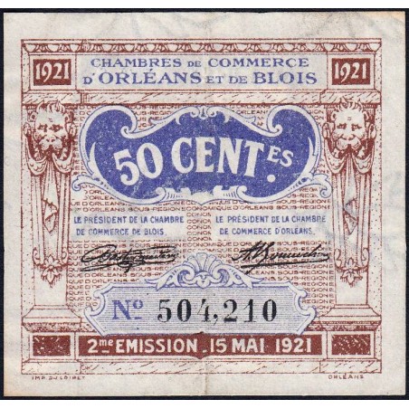 Orléans et Blois - Pirot 96-5 - 50 centimes - 15/05/1921 - 2me émission - Etat : TTB+