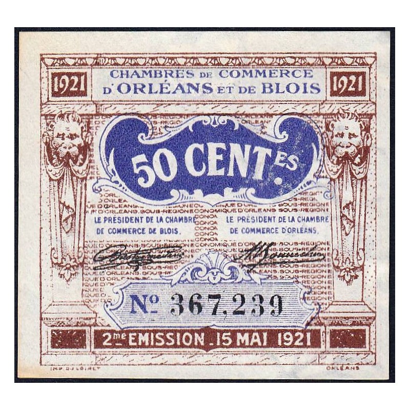 Orléans et Blois - Pirot 96-5 - 50 centimes - 15/05/1921 - 2me émission - Etat : SUP+