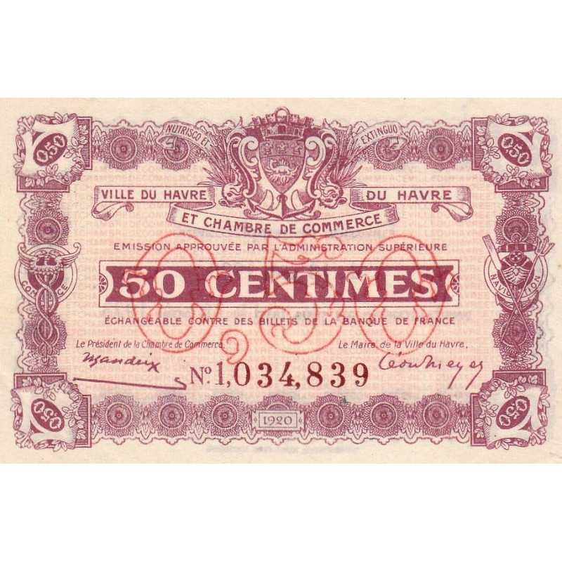 Le Havre - Pirot 68-32 - 50 centimes - 18/08/1920 - Etat : SUP+