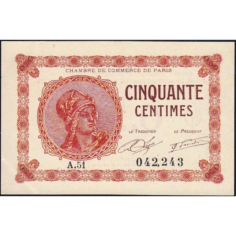 Paris - Pirot 97-10 - 50 centimes - Série A.51 - 10/03/1920 - Etat : SUP+