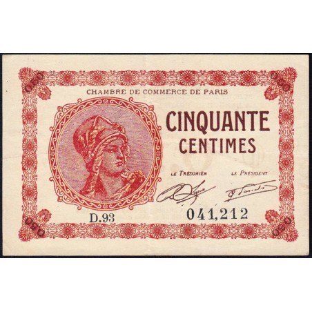 Paris - Pirot 97-10 - 50 centimes - Série D.93 - 10/03/1920 - Etat : TTB