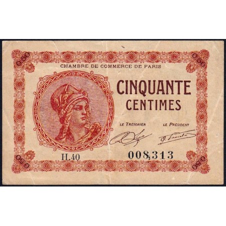 Paris - Pirot 97-10 - 50 centimes - Série H.40 - 10/03/1920 - Etat : TB