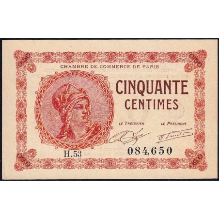 Paris - Pirot 97-10 - 50 centimes - Série H.53 - 10/03/1920 - Etat : SUP