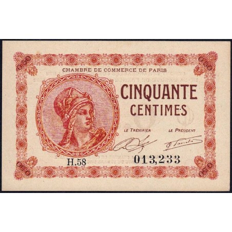 Paris - Pirot 97-10 - 50 centimes - Série H.58 - 10/03/1920 - Etat : SPL