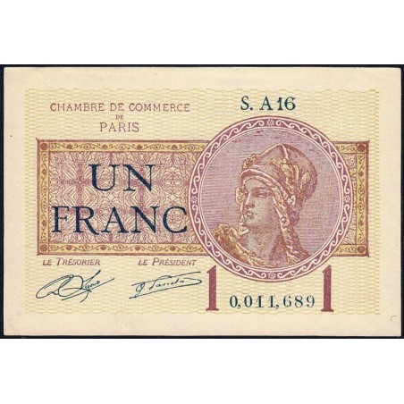 Paris - Pirot 97-23 - 1 franc - Série A16 - 10/03/1920 - Etat : SPL