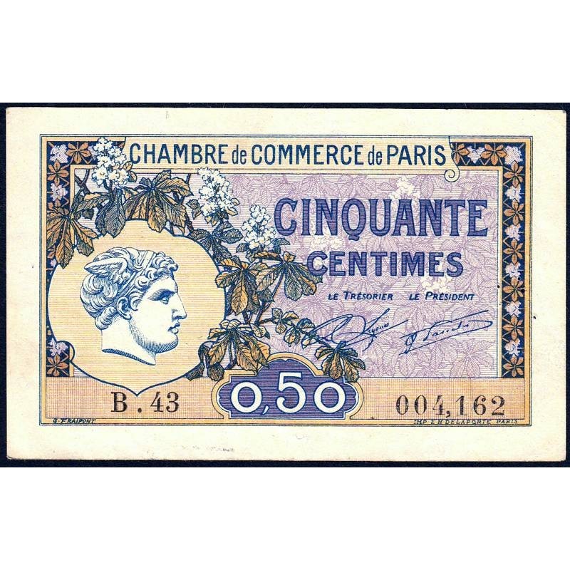 Paris - Pirot 97-31 - 50 centimes - Série B.43 - 10/03/1920 - Etat : TTB+