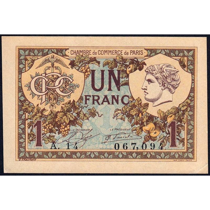 Paris - Pirot 97-36 - 1 franc - Série A.14 - 10/03/1920 - Etat : SUP