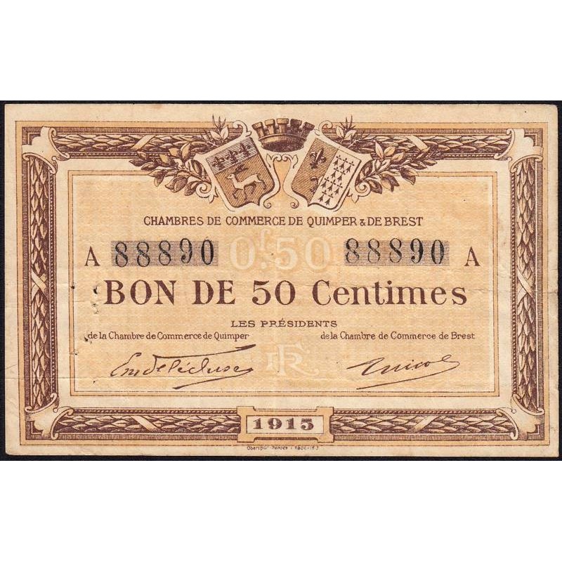 Quimper et Brest - Pirot 104-1 - 50 centimes - Série A - 1915 - Etat : TB+