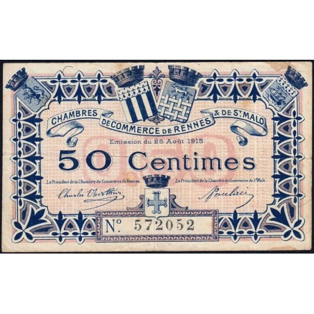 Rennes et Saint-Malo - Pirot 105-1 - 50 centimes - Sans série - 25/08/1915 - Etat : TB+
