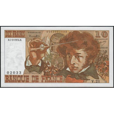 F 63-03 - 07/02/1974 - 10 francs - Berlioz - Série V.21 - Etat : pr.NEUF