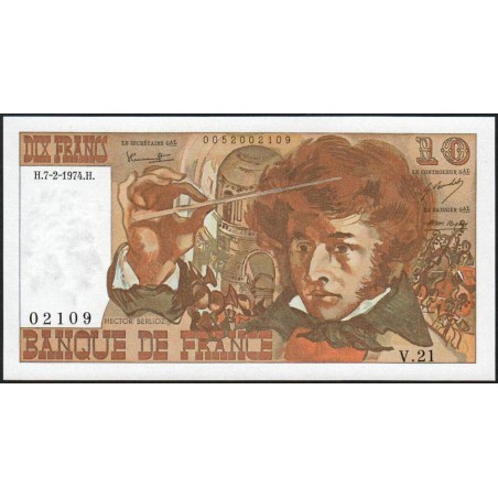 F 63-03 - 07/02/1974 - 10 francs - Berlioz - Série V.21 - Etat : NEUF