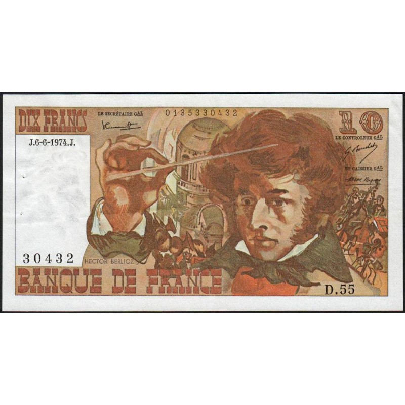 F 63-05 - 06/06/1974 - 10 francs - Berlioz - Série D.55 - Etat : TTB+