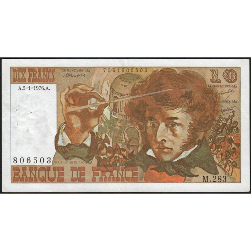 F 63-17a - 05/01/1976 - 10 francs - Berlioz - Série M.283 - Etat : TTB+