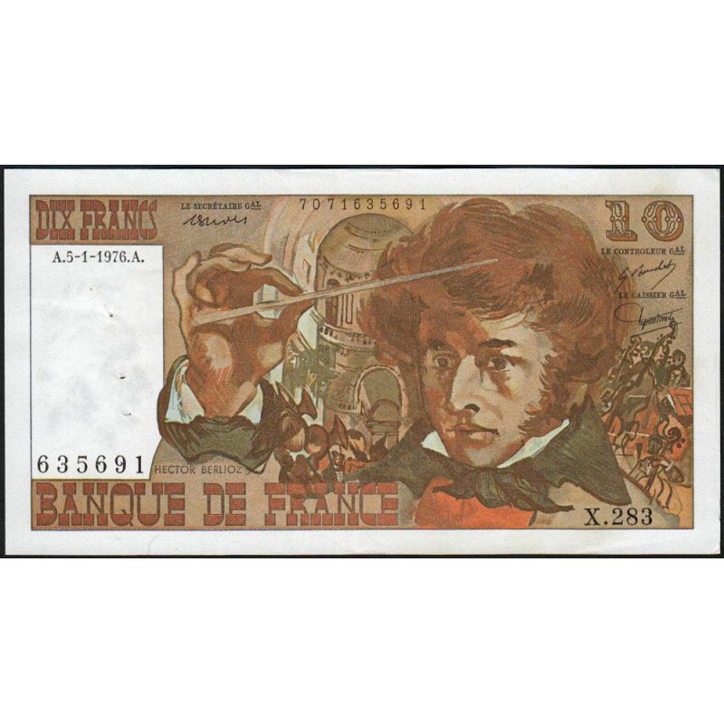F 63-17a - 05/01/1976 - 10 francs - Berlioz - Série X.283 - Etat : SUP