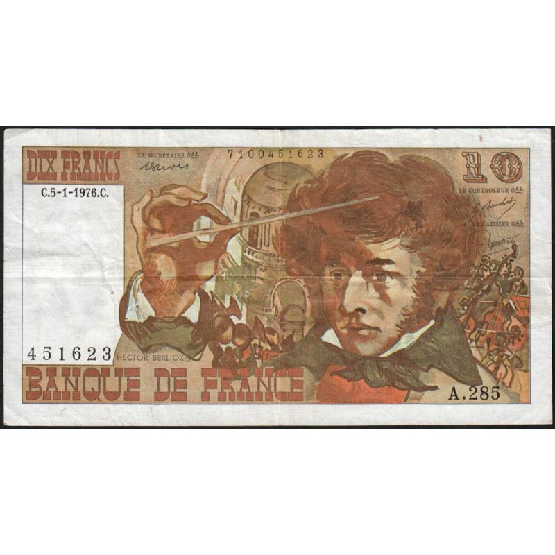 F 63-17b - 05/01/1976 - 10 francs - Berlioz - Série A.285 - Etat : TB