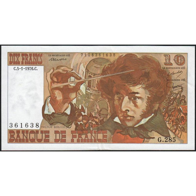 F 63-17b - 05/01/1976 - 10 francs - Berlioz - Série G.285 - Etat : SUP