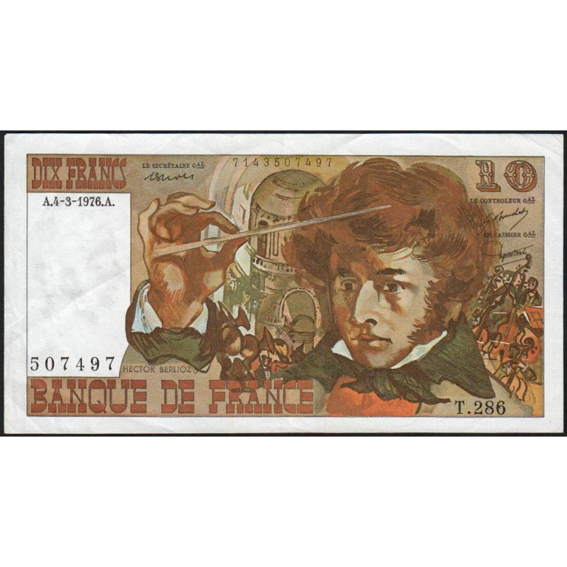 F 63-18 - 04/03/1976 - 10 francs - Berlioz - Série T.286 - Etat : TTB+