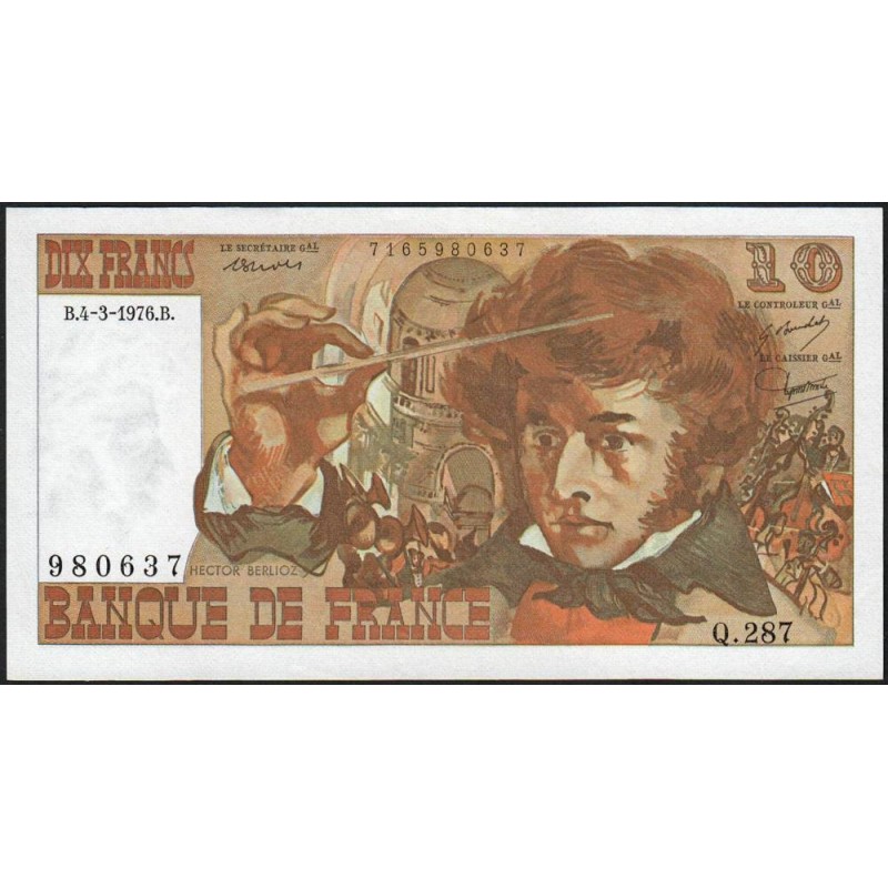 F 63-18 - 04/03/1976 - 10 francs - Berlioz - Série Q.287 - Etat : SPL