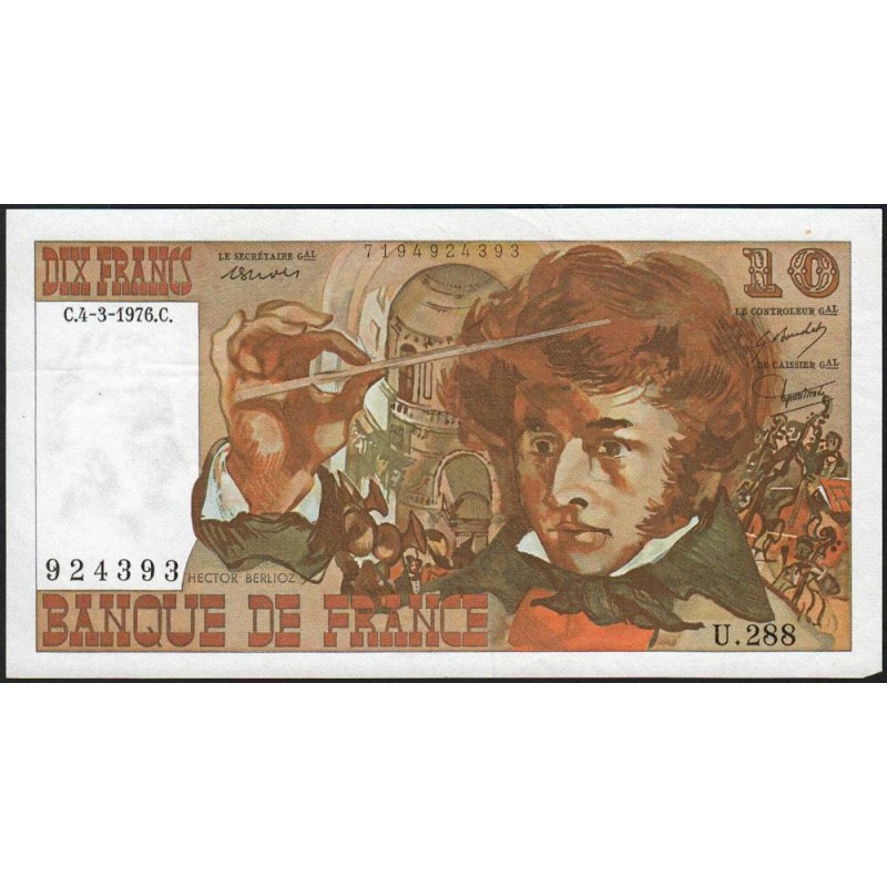 F 63-18 - 04/03/1976 - 10 francs - Berlioz - Série U.288 - Etat : TTB+