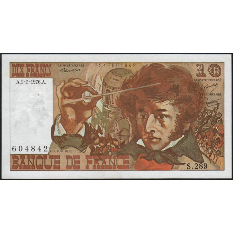 F 63-19 - 01/07/1976 - 10 francs - Berlioz - Série S.289 - Etat : TTB+