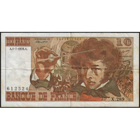F 63-19 - 01/07/1976 - 10 francs - Berlioz - Série X.289 - Etat : TTB