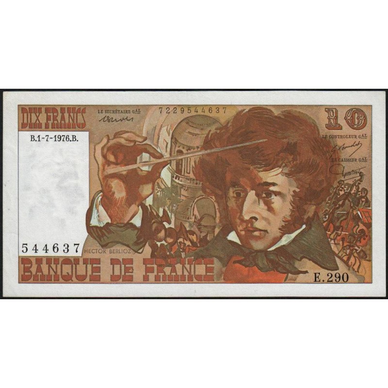 F 63-19 - 01/07/1976 - 10 francs - Berlioz - Série E.290 - Etat : SUP