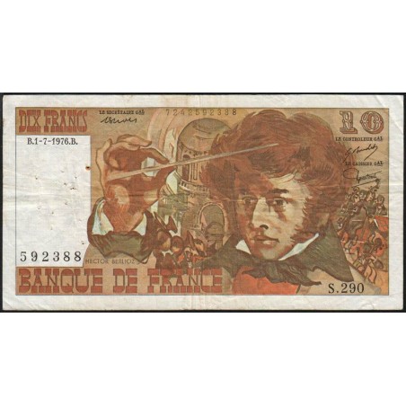 F 63-19 - 01/07/1976 - 10 francs - Berlioz - Série S.290 - Etat : TB