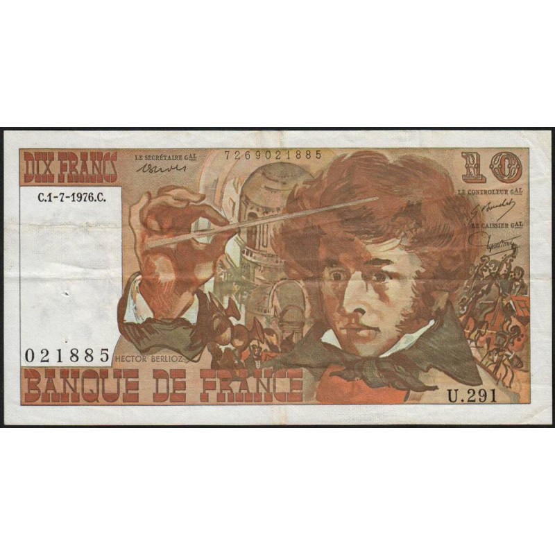 F 63-19 - 01/07/1976 - 10 francs - Berlioz - Série U.291 - Etat : TB+